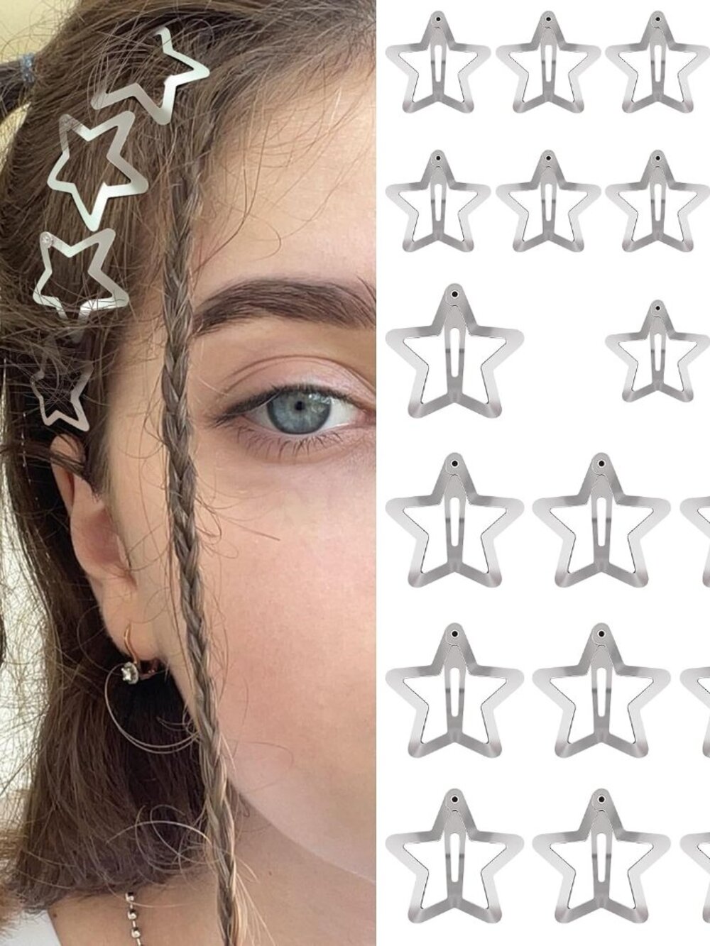 Star Hair Clips 2000s Y2K Hair Accessories-20 PCS 1.18", 1.57"-Silver
